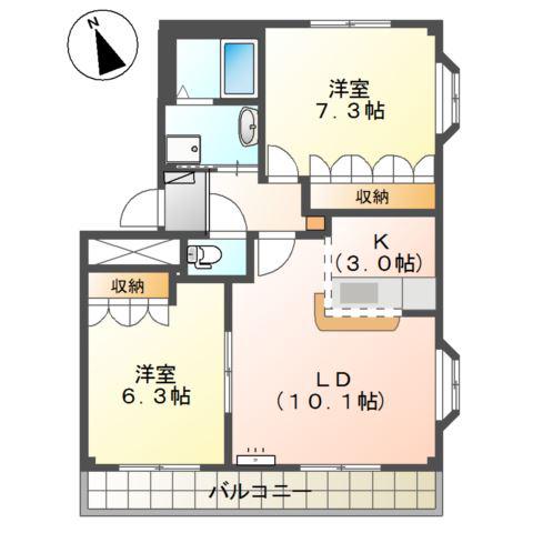 フラワーヒルズ天白B(2LDK/2階)の間取り写真