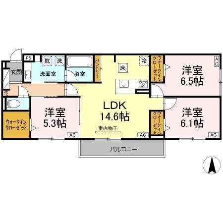 シャンドフルール(3LDK/1階)の間取り写真