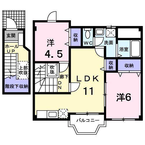 ソレアード石井 B(2LDK/2階)の間取り写真