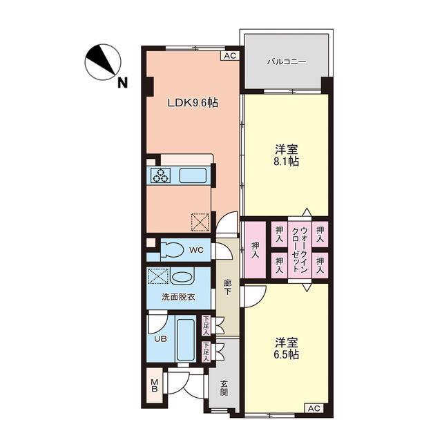 パークフラッツ長尾(2LDK/4階)の間取り写真