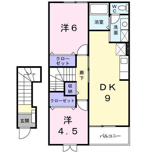 ハミングハイツI(2DK/2階)の間取り写真