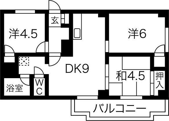 アーバンコート新琴似(3LDK/4階)の間取り写真