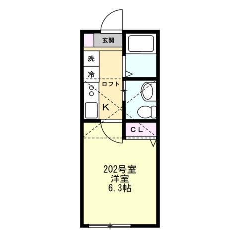 ベイルーム県立大学B(1K/2階)の間取り写真