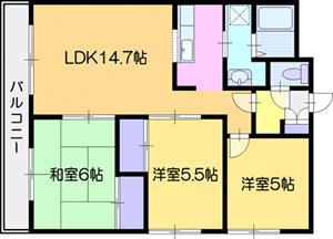 ロックパディ(3LDK/6階)の間取り写真