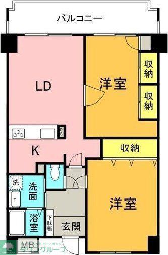 グランデ元塩(2LDK/8階)の間取り写真