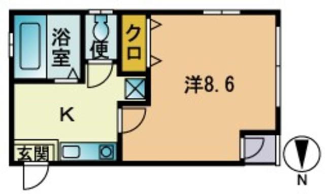 ルミナス姪浜(1K/4階)の間取り写真