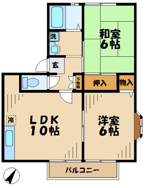 サニーサイド南大沢B棟(2LDK/2階)の間取り写真
