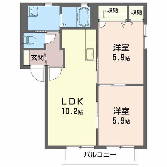 バリュージュ梨花(2LDK/2階)の間取り写真