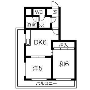 ダイアパレス天神東(2DK/6階)の間取り写真