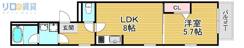アールグレイコート上新庄(1LDK/3階)の間取り写真