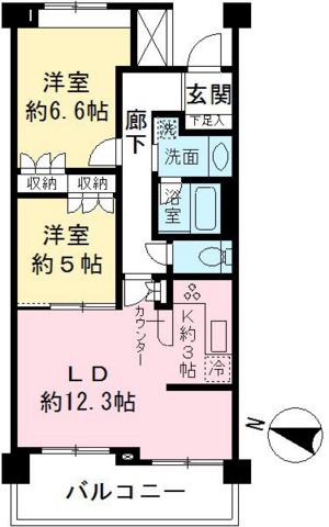 エストライフつつじヶ丘-五番館(2LDK/3階)の間取り写真