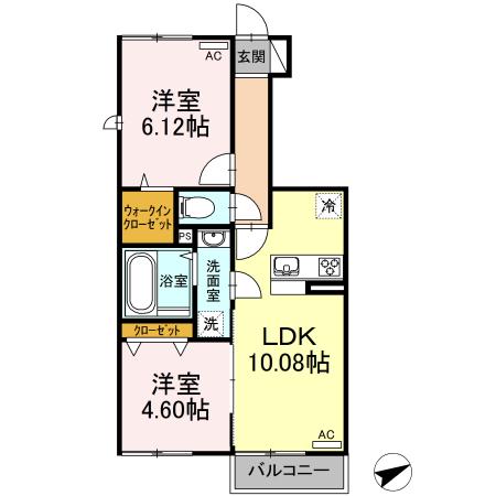 ルシエルブルー(2LDK/1階)の間取り写真