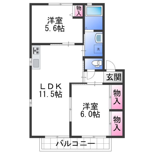シャーメゾン打田(2LDK/2階)の間取り写真