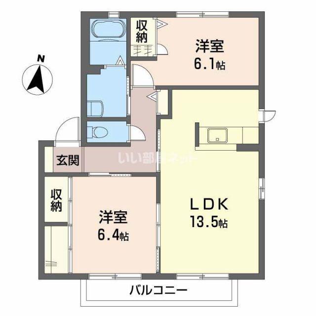 シャーメゾンふじ II棟(2LDK/1階)の間取り写真