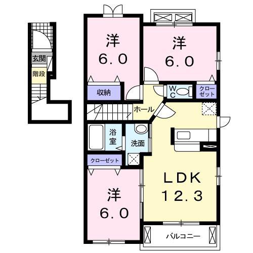 ル シャトウII(3LDK/2階)の間取り写真