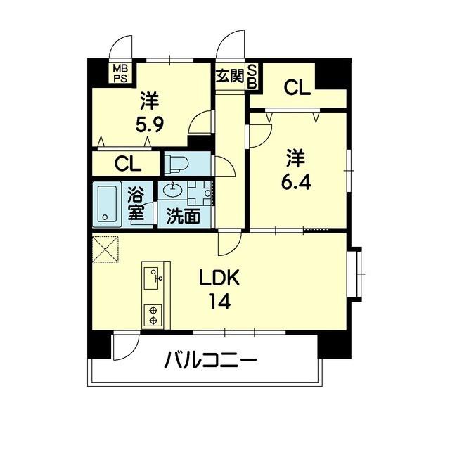 水前寺グランテラス(2LDK/5階)の間取り写真