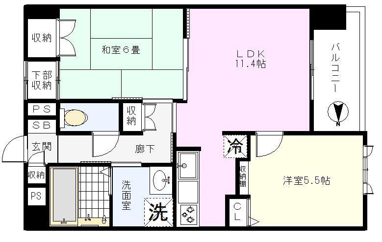 サウスヒルサイドテラス(2LDK/6階)の間取り写真