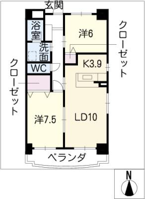 ハピネ音聞山(2LDK/3階)の間取り写真