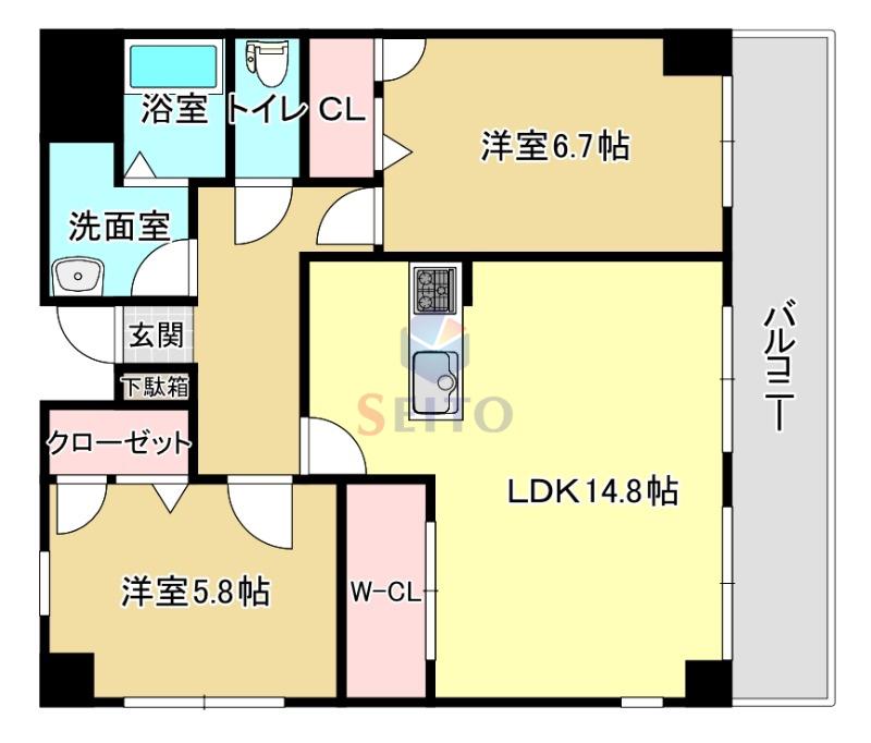 アンソレイユK(2LDK/2階)の間取り写真