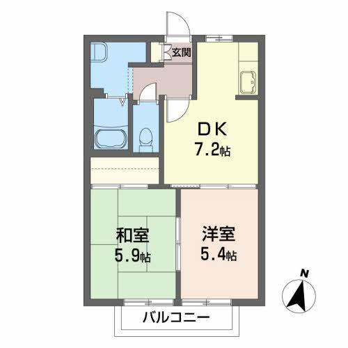 プロンティ袋原V(2DK/2階)の間取り写真