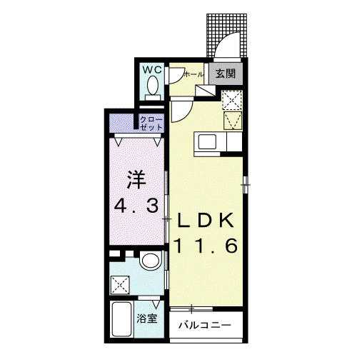 ビリーヴ コガネ(1LDK/1階)の間取り写真