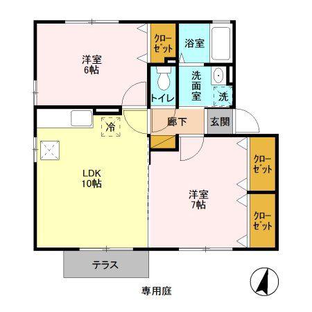コーポ栄 III(2LDK/1階)の間取り写真