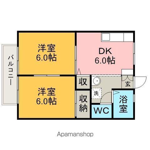 サンヒルズ若草A(2DK/1階)の間取り写真