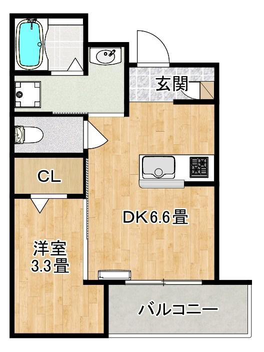 大浜北町シーエムシズ(1DK/1階)の間取り写真