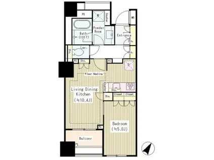 パークホームズ日本橋浜町二丁目リビオガーデン(1LDK/4階)の間取り写真