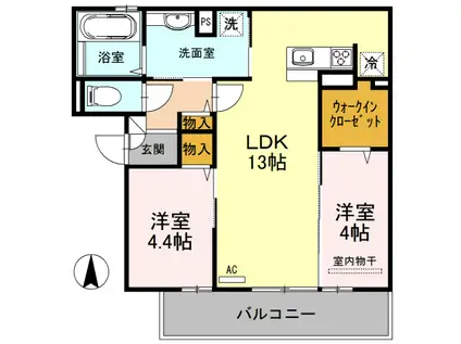 エスポワール ミヤマ(2LDK/2階)の間取り写真