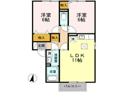 グリーンベルズ D棟(2LDK/1階)の間取り写真