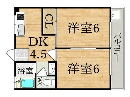 コーポ白鳥(2DK/1階)の間取り写真