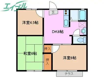 ホワイトハイツ宮古(3DK/1階)の間取り写真