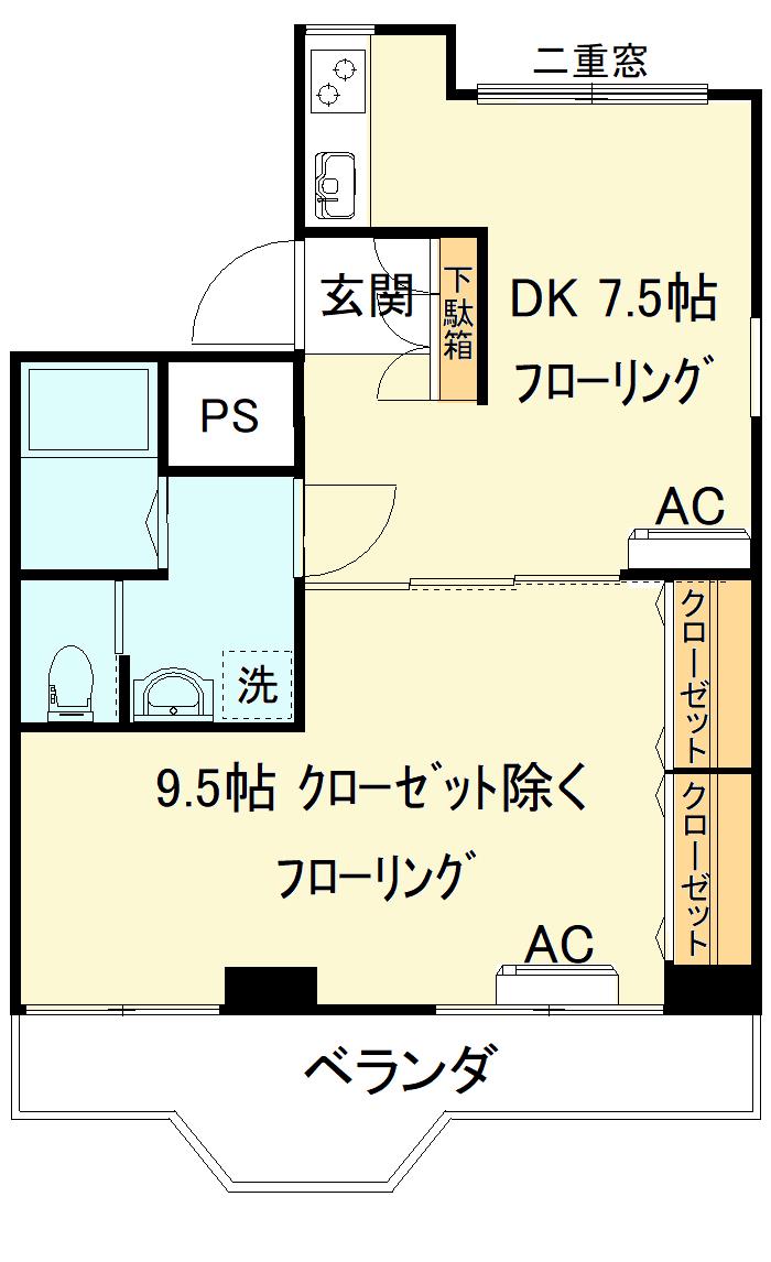 コットンハウス(1DK/4階)の間取り写真