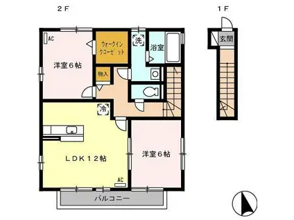フルール・テル(2LDK/2階)の間取り写真