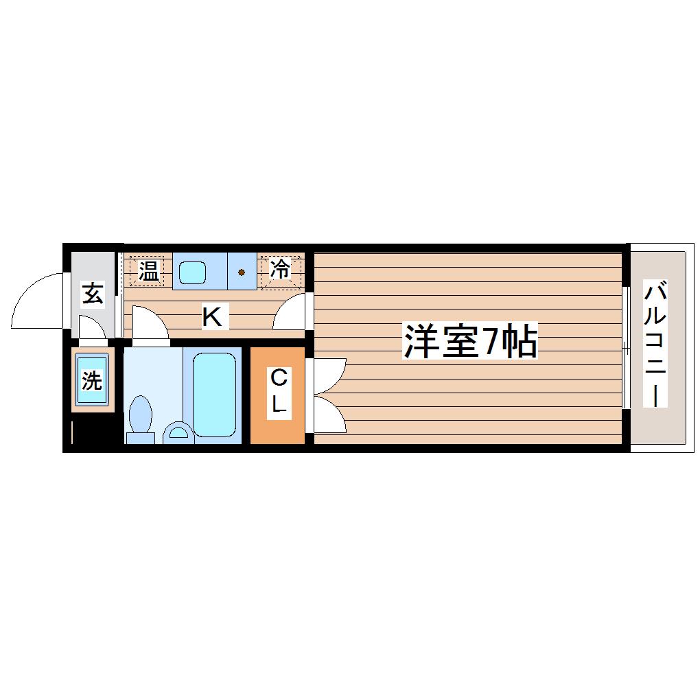 シャンブル旭ケ丘瞑想の松(1K/2階)の間取り写真