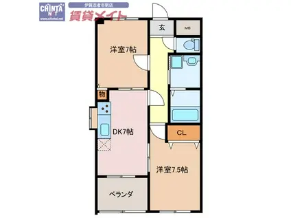 山第2マンション(2DK/5階)の間取り写真