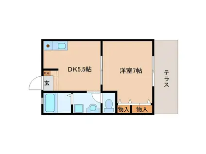 ドムール奥芝(1DK/1階)の間取り写真