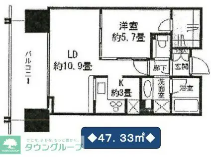 二子玉川ライズタワーウエスト(1LDK/3階)の間取り写真