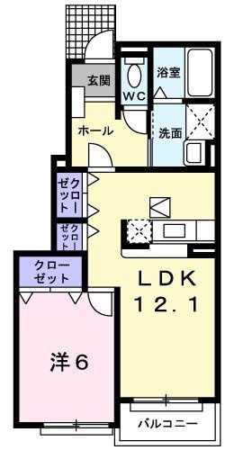 ポピュレール B(1LDK/1階)の間取り写真