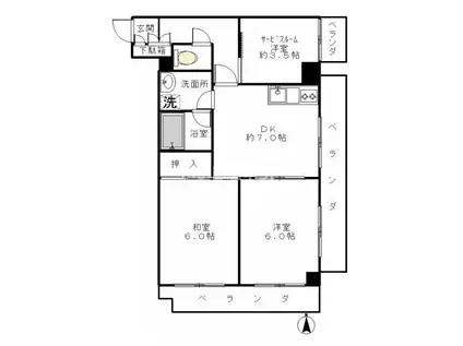 グリーンコート・パートI(2SDK/3階)の間取り写真