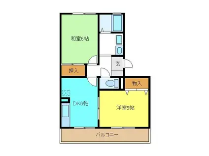 ウインドミル1(2DK/1階)の間取り写真