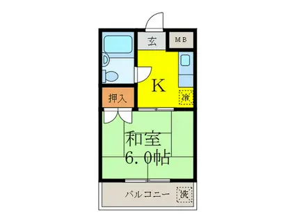 バンブーハイツ(1K/2階)の間取り写真