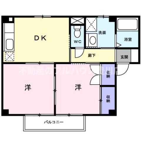 ブラウンシャトー小坂井(2DK/2階)の間取り写真