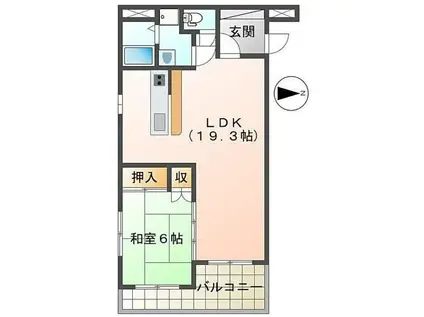 昭和町イケダビル(1LDK/3階)の間取り写真