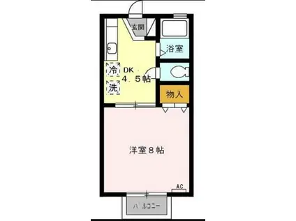 ヴァンコートII(1DK/1階)の間取り写真