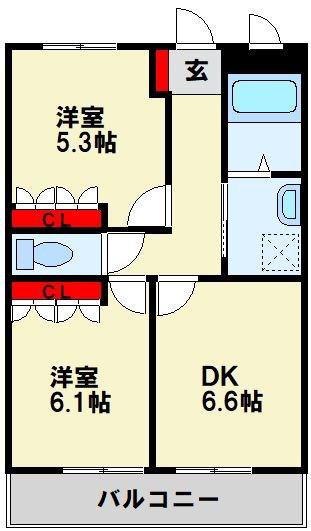 プロヴァンス(2DK/1階)の間取り写真