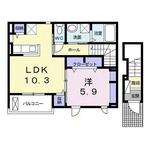 KAORUA(1LDK/2階)の間取り写真