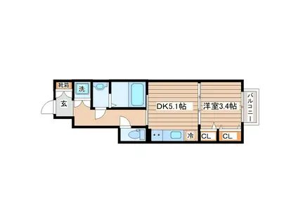 GRAND TERRACE長町南 II(1DK/1階)の間取り写真