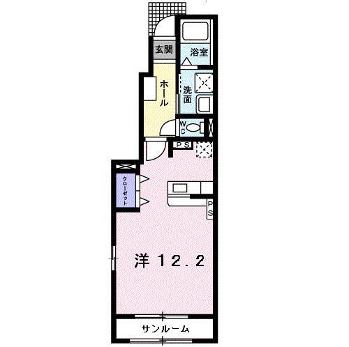 サウスパークB(ワンルーム/1階)の間取り写真